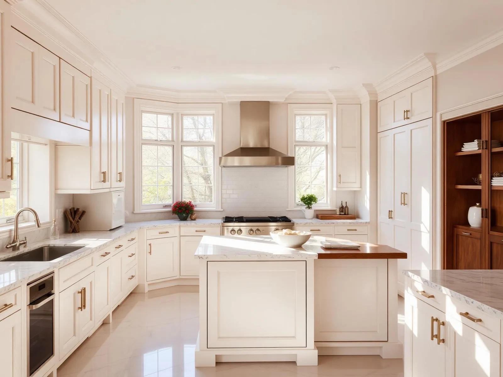 Custom white shaker kitchen with marble island in Suwanee, GA
